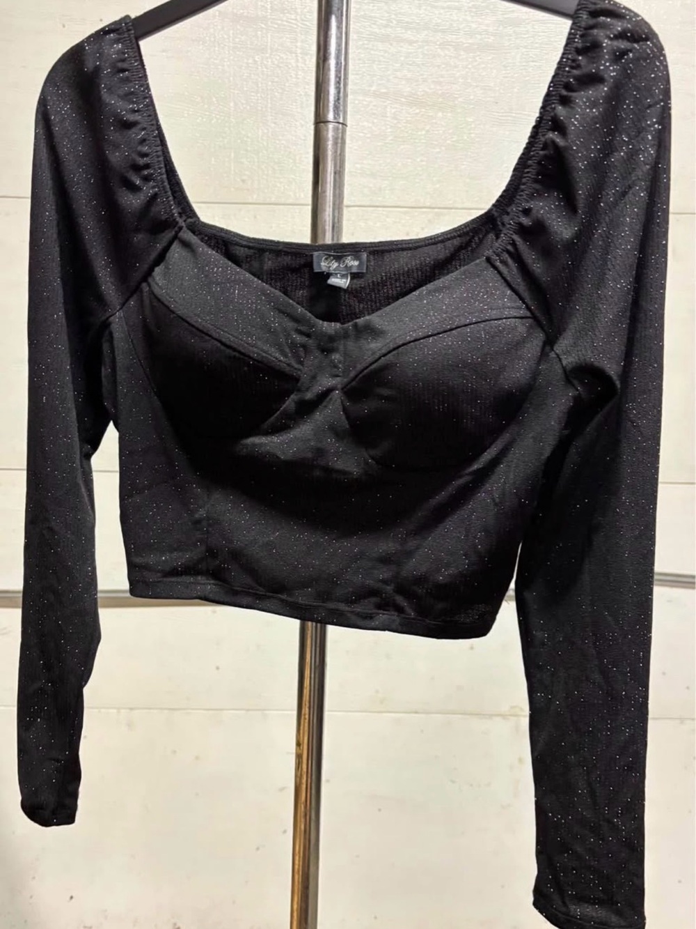 Lily Rose Black Glitter 2 Piece Crop Top & Pants Set M/L